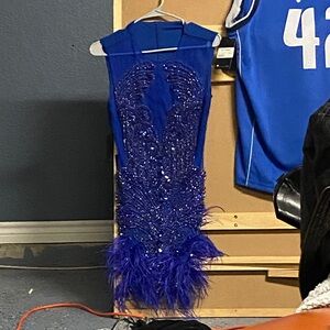 Dazzling Royal Blue Feathered Mini Dress